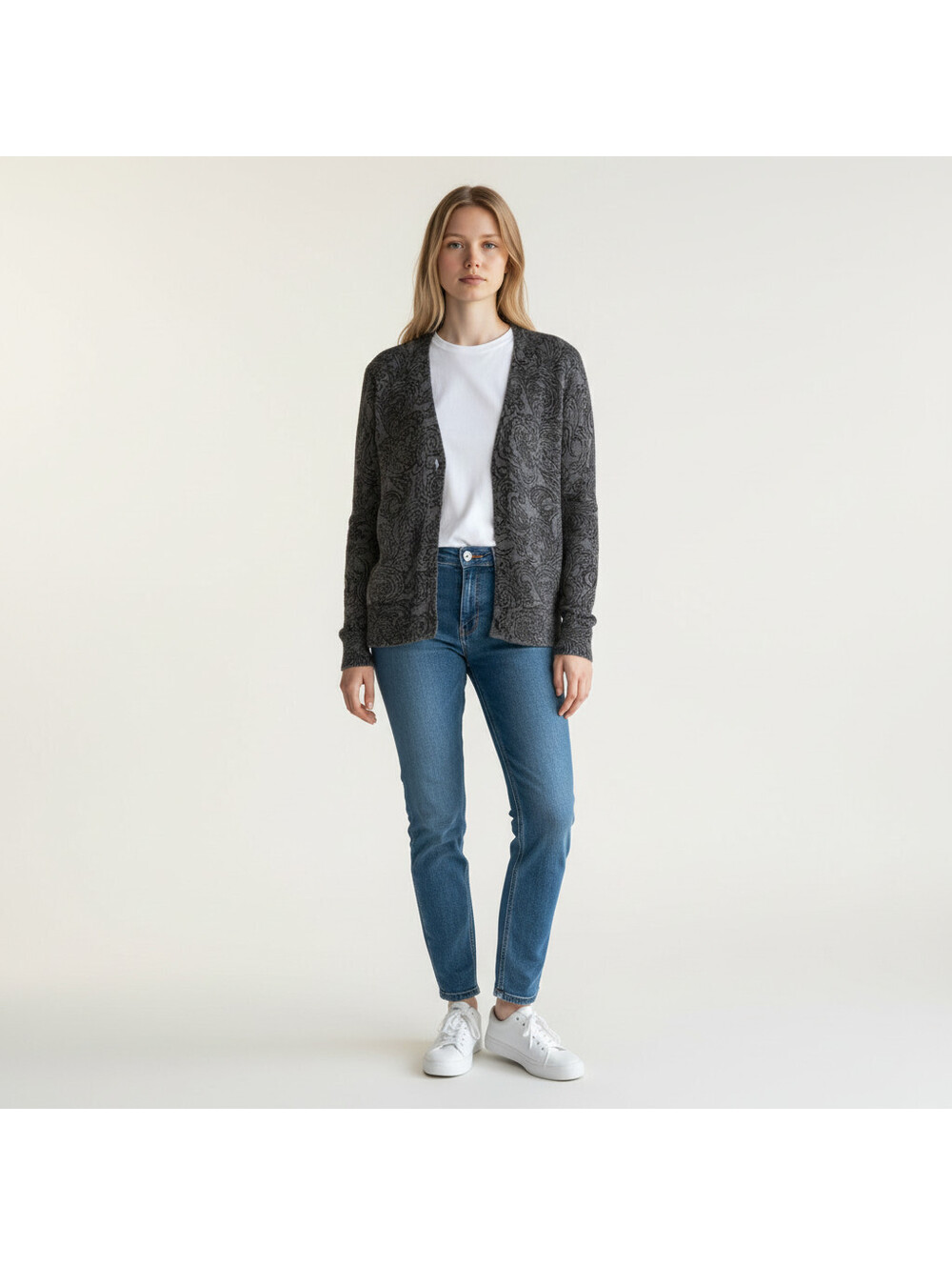 Gap Cardigan Women S Small Gray Geometric Button Up V-Neck Long Sleeve Knit Soft
